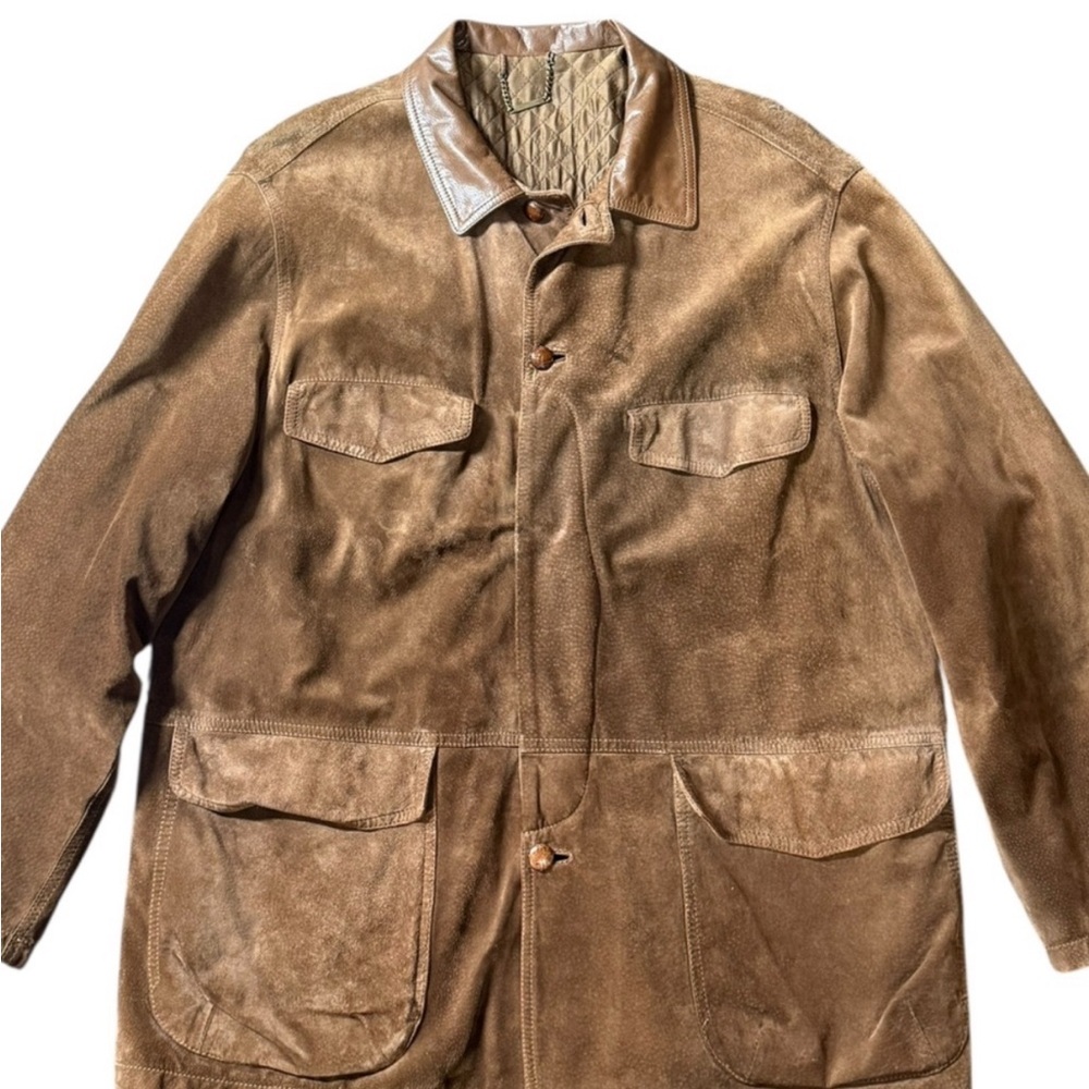 Men's Brown Suede Field Jacket - Classic Leather Collar